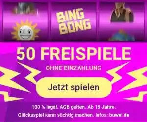 BingBong Slots Bonus Erfahrungen mit 400% Bonus sowie 50 Freispielen.